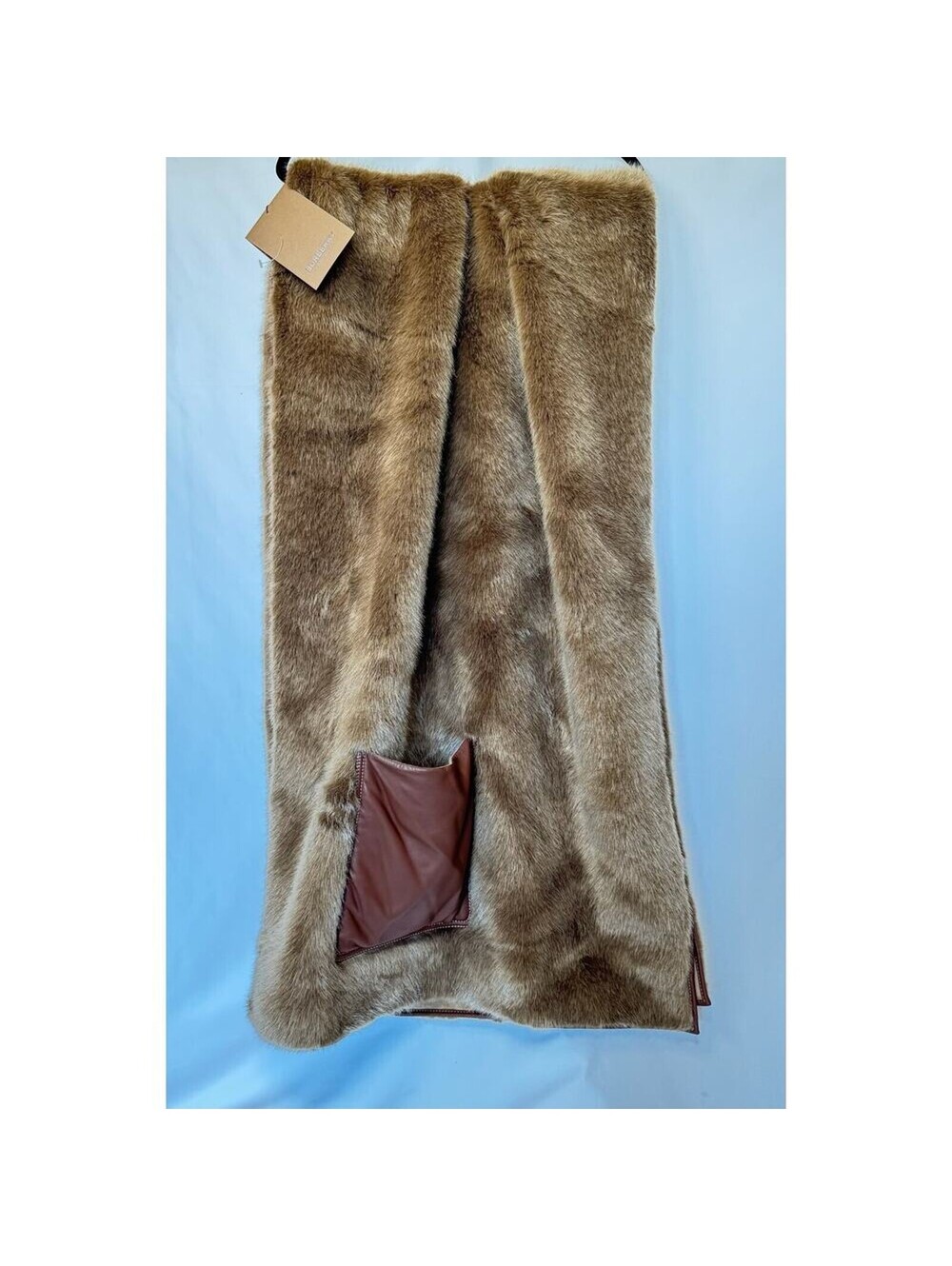 Burberry Camel Fur Cashmere Pocket Stole Wrap Leather Pocket Article 8020372 NWT